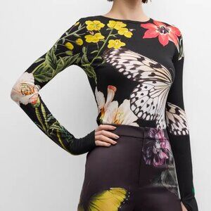 Alice+Olivia Delaina Printed Long-Sleeve Top